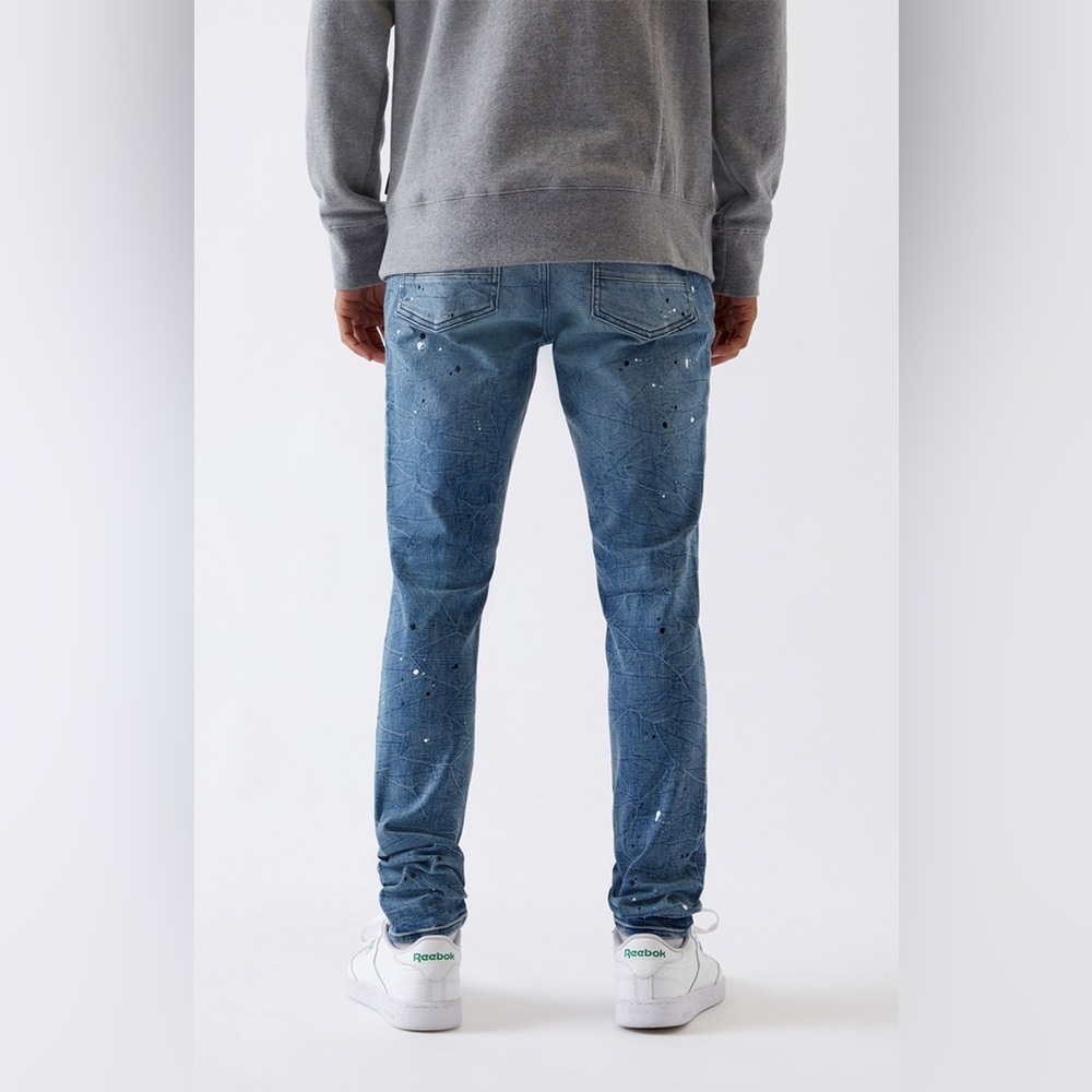 PacSun Mens Blue Ripped Splatter Stacked Skinny Jeans 32x30 - Picture 4 of 9